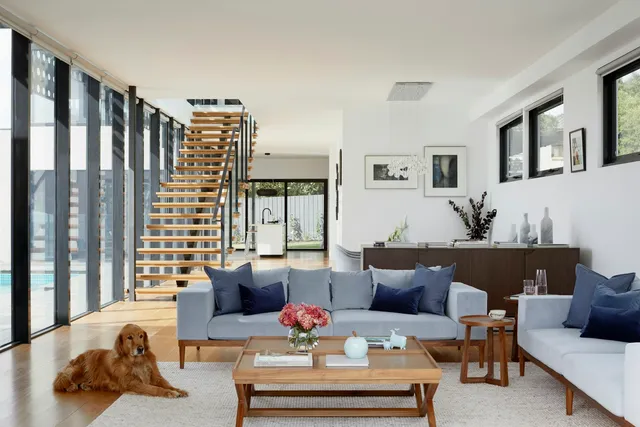 Open commercial lobby interior with tiled floor